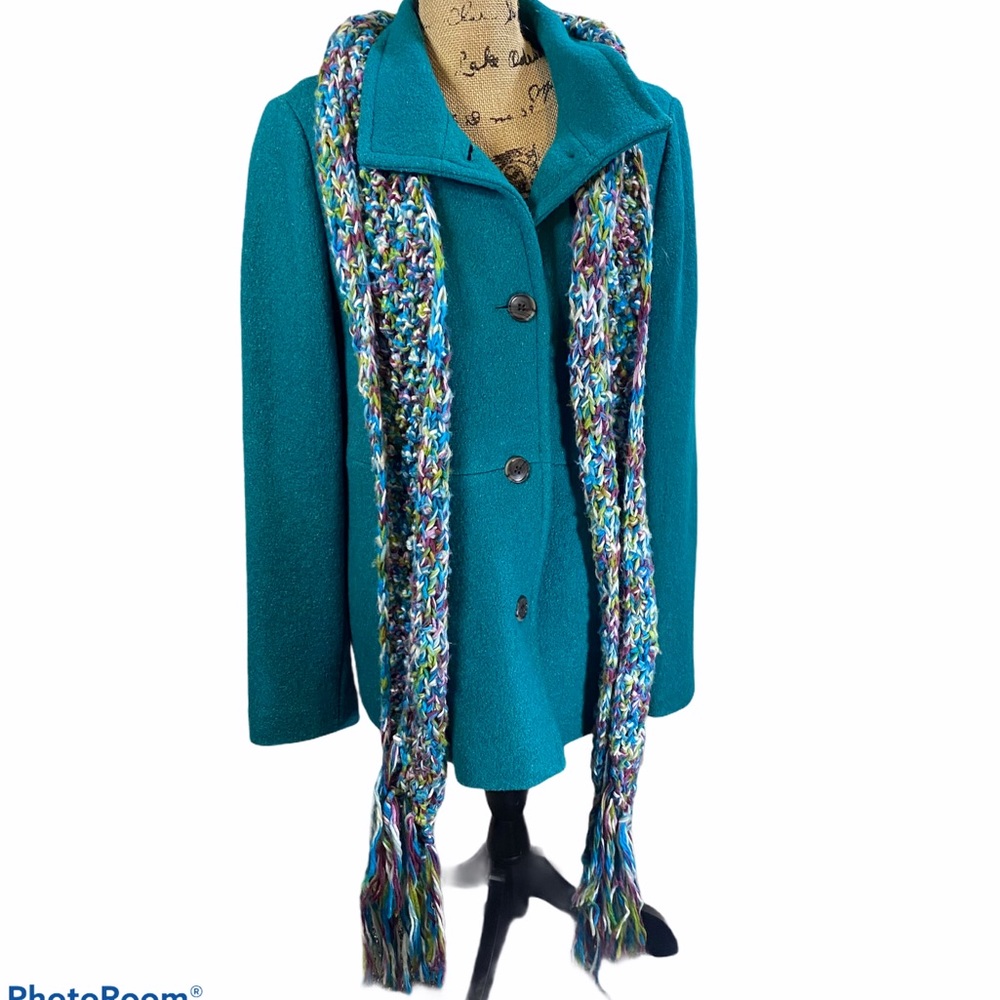 Lands End Wool Coat Turquoise Size 14